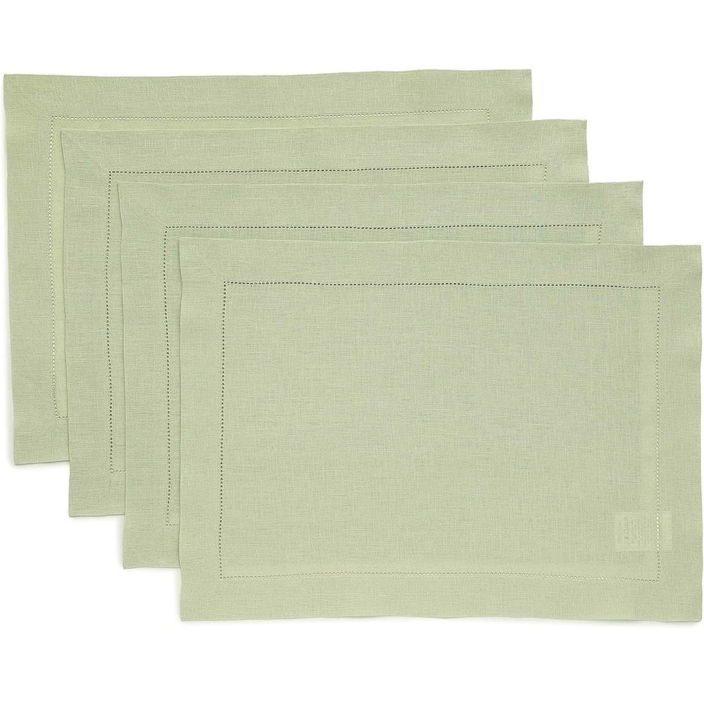 Solino Home Sage Green Linen Placemats Set of 4 –100% Pure Linen Cloth Placemats